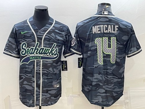 Men's Seattle Seahawks #14 DK Metcalf Gray Camo With Patch Cool Base Stitched Baseball Jersey